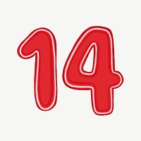 Red number 14 clipart psd