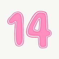 Pink number 14 clipart psd