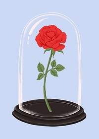 Red rose in glass cloche, Valentine's clipart psd