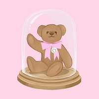 Teddy bear glass dome, cute collage element psd