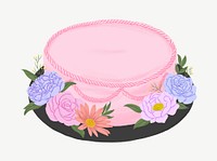 Pink birthday cake, floral dessert collage element psd