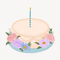Beige birthday cake, floral dessert illustration