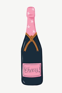 Pink champagne bottle, celebration drink collage element psd
