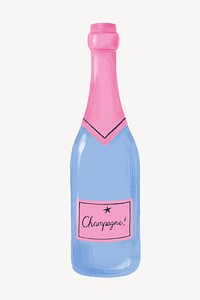 Cute champagne bottle, celebration drink graphic