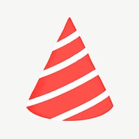 Birthday cone hat, red striped design  collage element psd