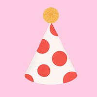 Polka dotted cone hat, red party decor  collage element psd