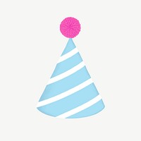 Birthday cone hat, blue striped design  collage element psd