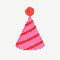 Birthday cone hat, pink striped design  collage element psd