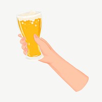 Hand raising beer glass, party collage element psd