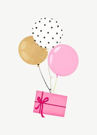 Floating balloon, birthday gift boxes collage element psd