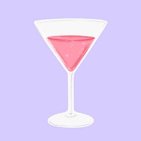 Pink martini glass, cocktail drink collage element psd