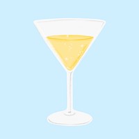 Yellow martini glass, cocktail drink collage element psd