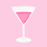 Pink martini glass, cocktail drink collage element psd