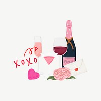 Pink champagne, Valentine's celebration drinks collage element psd