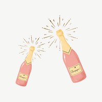 Popping champagne bottles, celebration drinks collage element psd