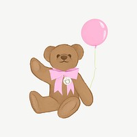 Birthday teddy bear holding balloon collage element psd