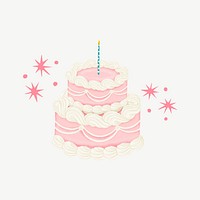 Pink birthday cake, celebration collage element psd