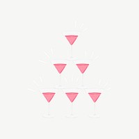Martini glasses tower, celebration drinks collage element psd