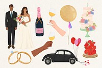 Wedding celebration sticker set psd