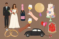 Wedding celebration sticker set psd