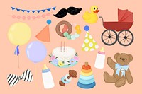 Birthday sticker set, for baby psd