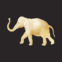 Gold elephant, vintage wildlife collage element psd