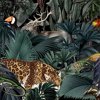 Vintage wildlife pattern background, jungle animal illustration