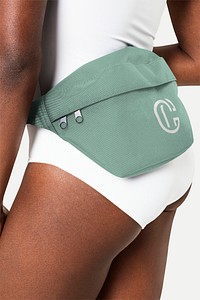Green waist bag psd mockup with logo unisex accessory studio shoot