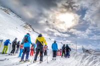 Skiers, winter activity.