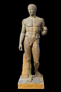 Standing nude young man with bent left arm, the Spear-bearer or Doryphoros