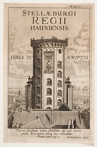 Round Tower in Copenhagen.Illustration for Thomas Bang, "Phosphorus inscriptionis Hierosymbolicæ paræneticus by Hans Andreas Greys