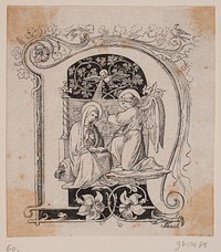 Initials with depictions of the anointing and the birth of Jesus by Andreas Christian Ferdinand Flinch