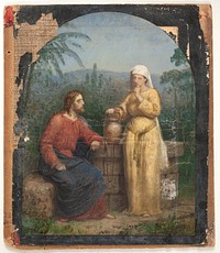 Oil sketch of Jesus and the Samaritan woman at the well by Anton Dorph