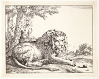 Reclining lion facing right by Marcus de Bye