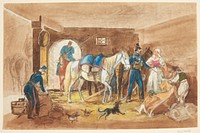 Cavalrymen in a stable by Johann Adam Klein