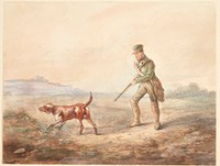 Landscape with a hunter and his dog   by unknown