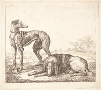 A greyhound and a lying dog by Simon De Vlieger