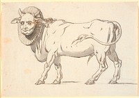 Caricature of a cleric, in the form of a bull with a human face and a pipe collar around his neck