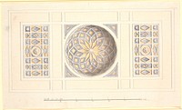 Draft for a ceiling with a vaulted central section in violet and yellow by Nicolai Abildgaard