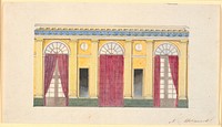 Draft for decoration of the window wall in the Gallasalen, with red portieres by Nicolai Abildgaard