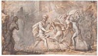 Tarpeia is crushed under the shields of the Sabines by Giovanni Angelo Canini