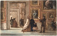 Interior with visitors in Palazzo Pitti in Florence by P. C. Skovgaard