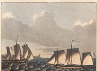 French flat bottomers or luggers off the French coast by C.W. Eckersberg