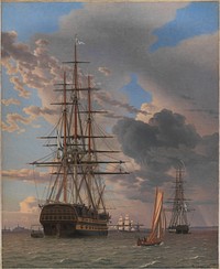 The Russian liner "Asow" and a frigate at anchor on Helsingør's red by C.W. Eckersberg