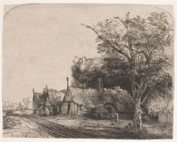 Landscape with three cabins by Rembrandt van Rijn