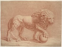 Lion, facing right, with right forepaw on globe by Isaac Taylor