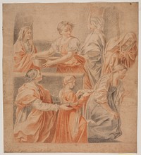 Study after Guido Reni's fresco in the Cappella dell' Annunciazione, Palazzo Quirinale, Rome.(Birth of Mary, left side) by Hendrik Krock