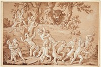 Putti flees from a bull by Conrad Martin Metz