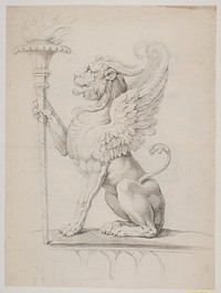 A winged lion with a torch by Jacques François Joseph Saly