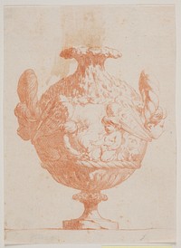 Decorative vase with two heads and two putti.Copy according to pl.19 in the suite of vases designed by Saly in 1746."Vasa a se inventa..." by Jacques Fran&ccedil;ois Joseph Saly